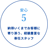 安心5 納得いくまでお客様に寄り添う、経験豊富な専任スタッフ